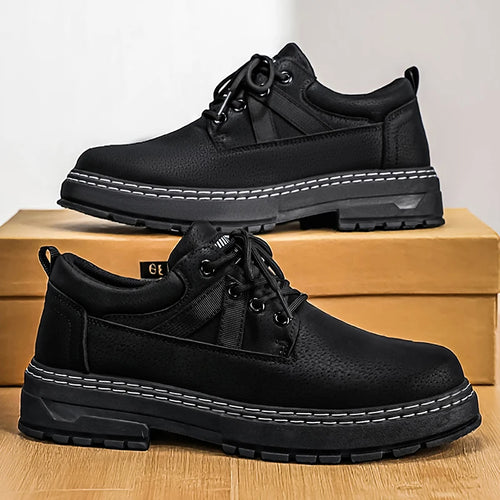 Classic Men's Leather Casual Boots Platform Design Non-slip Outdoor Work Shoes