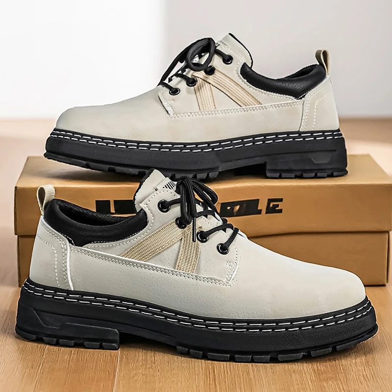 Classic Men's Leather Casual Boots Platform Design Non-slip Outdoor Work Shoes