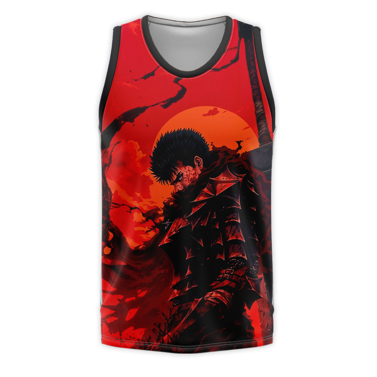Berserk Guts Against Red Backdrop Anime Apparel