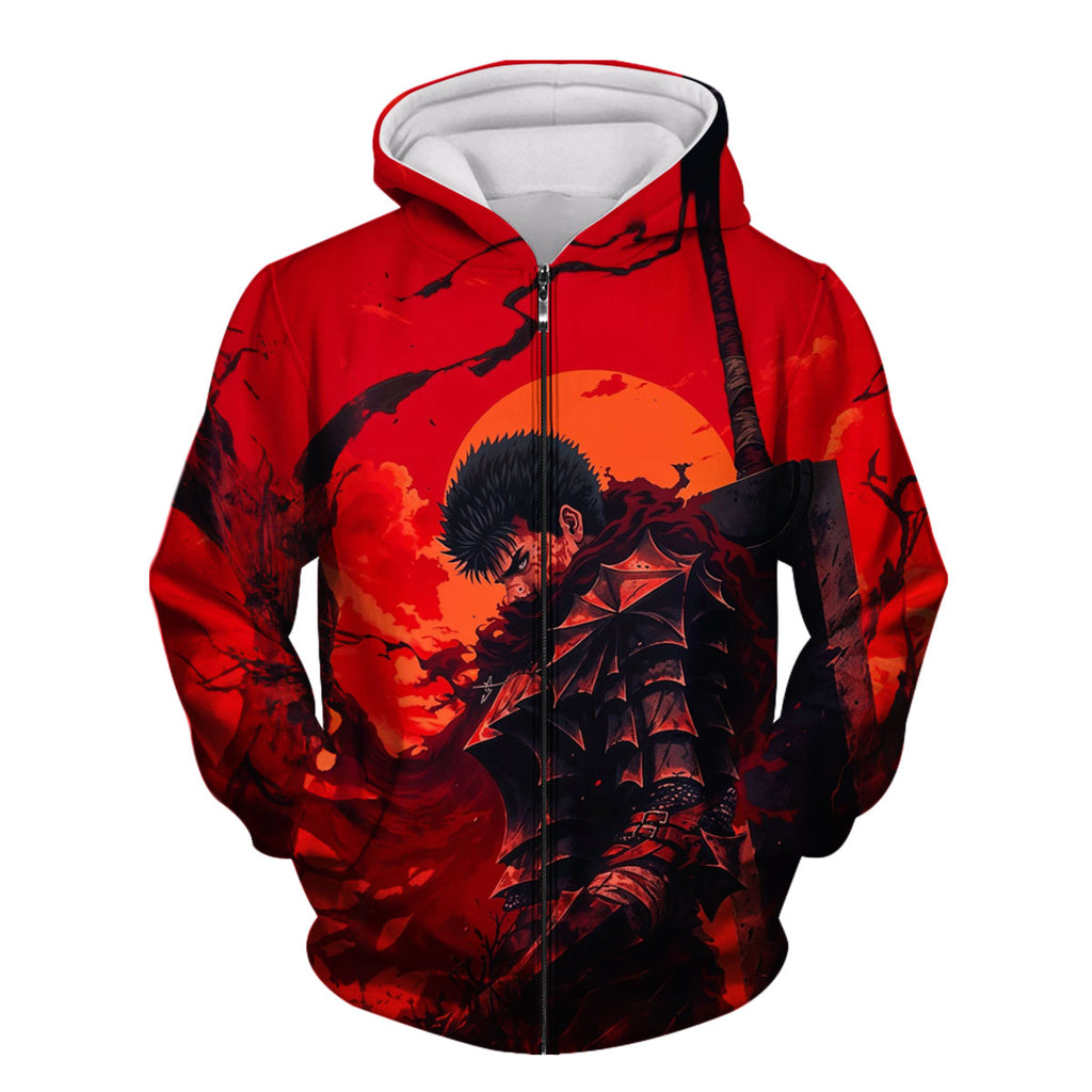 Berserk Guts Against Red Backdrop Anime Apparel