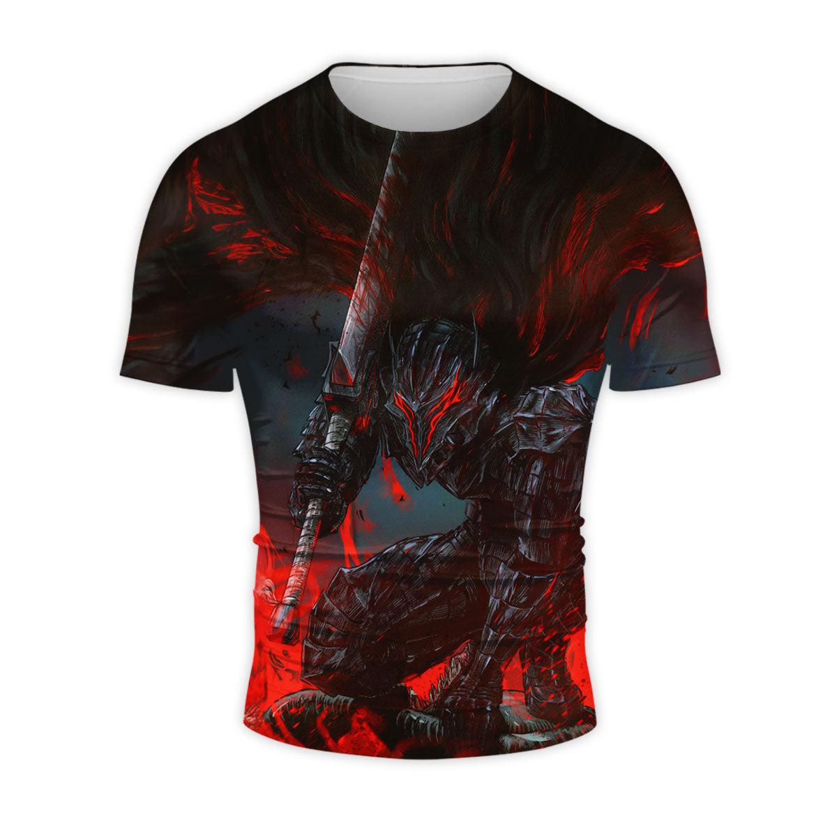 Berserk Guts Kneeling In Flames Anime Apparel