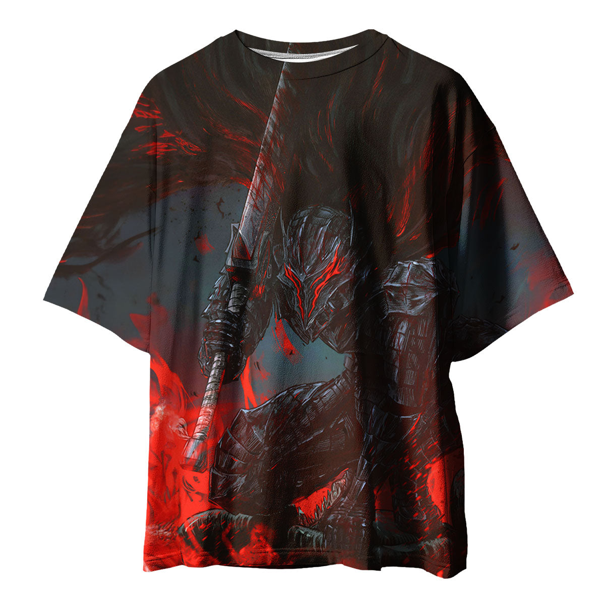 Berserk Guts Kneeling In Flames Anime Apparel