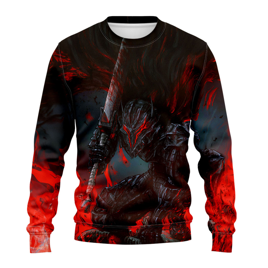 Berserk Guts Kneeling In Flames Anime Apparel