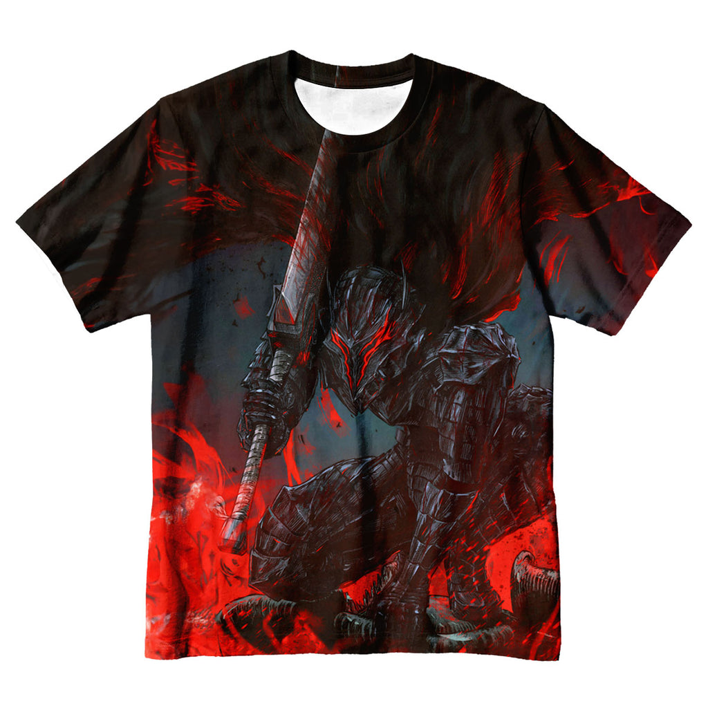 Berserk Guts Kneeling In Flames Anime Apparel
