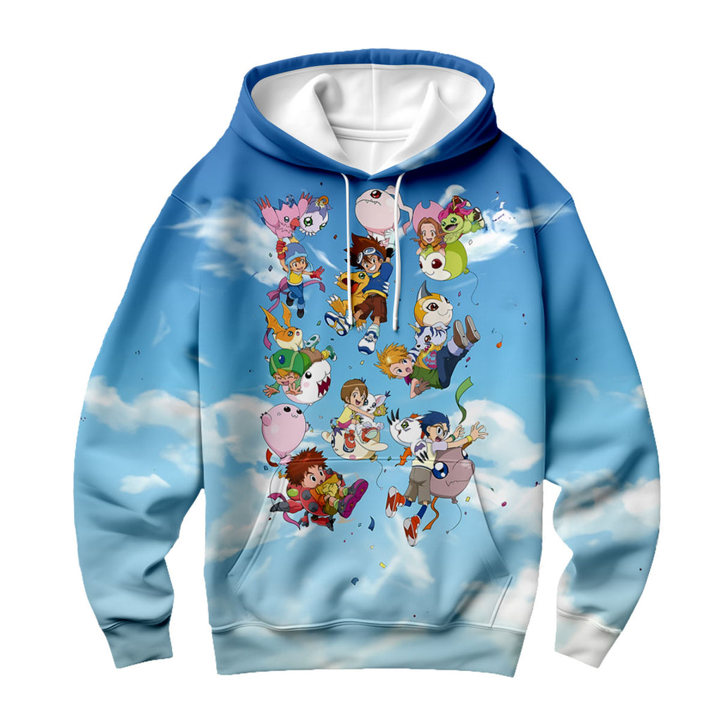 Digimon Adventure Agumon Flying Through Sky Blue Clouds Anime Apparel