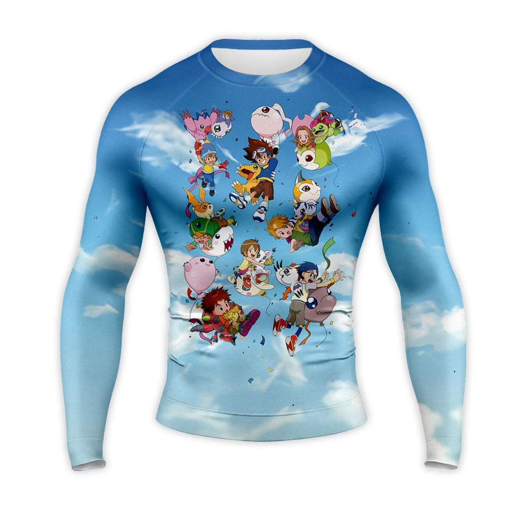 Digimon Adventure Agumon Flying Through Sky Blue Clouds Anime Apparel