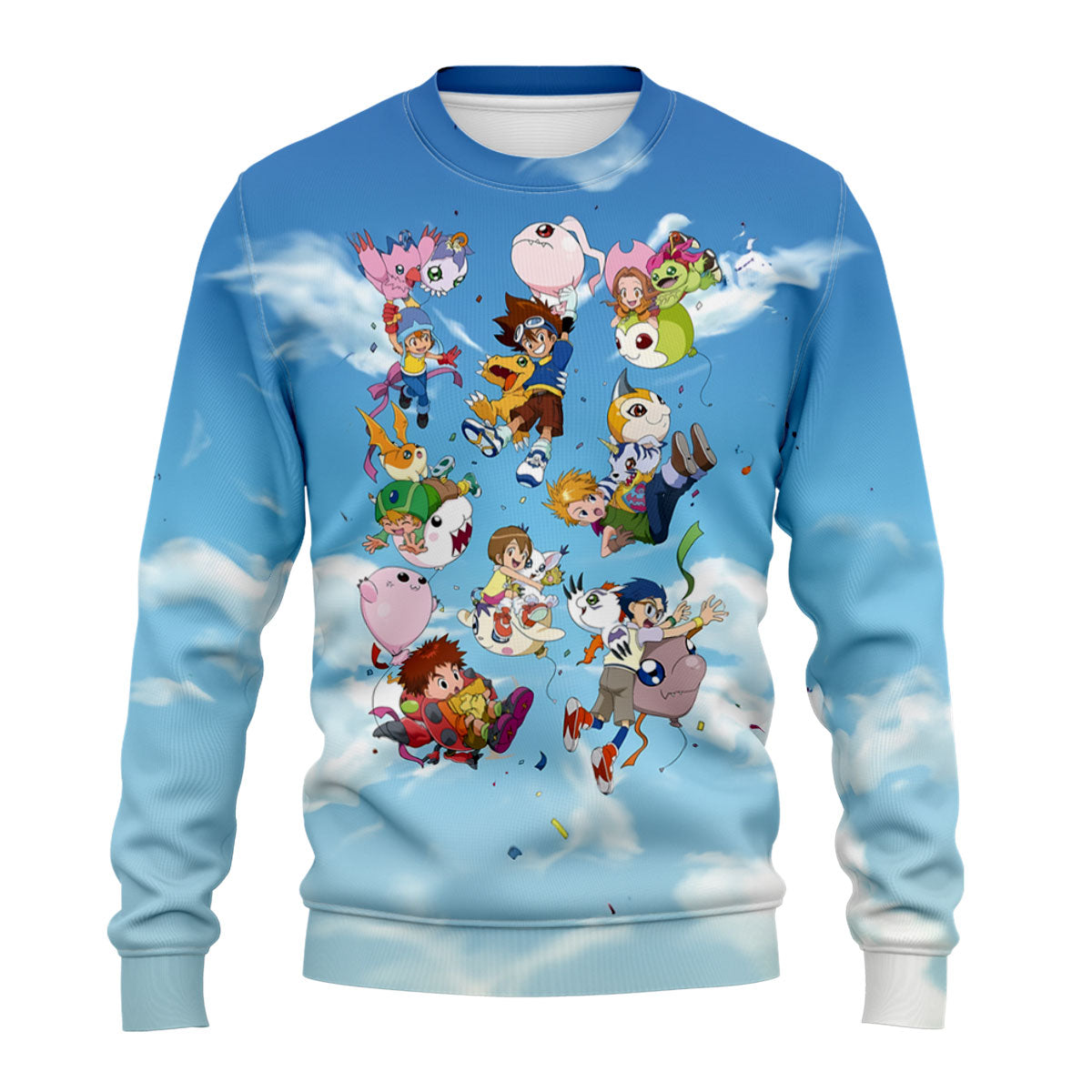 Digimon Adventure Agumon Flying Through Sky Blue Clouds Anime Apparel