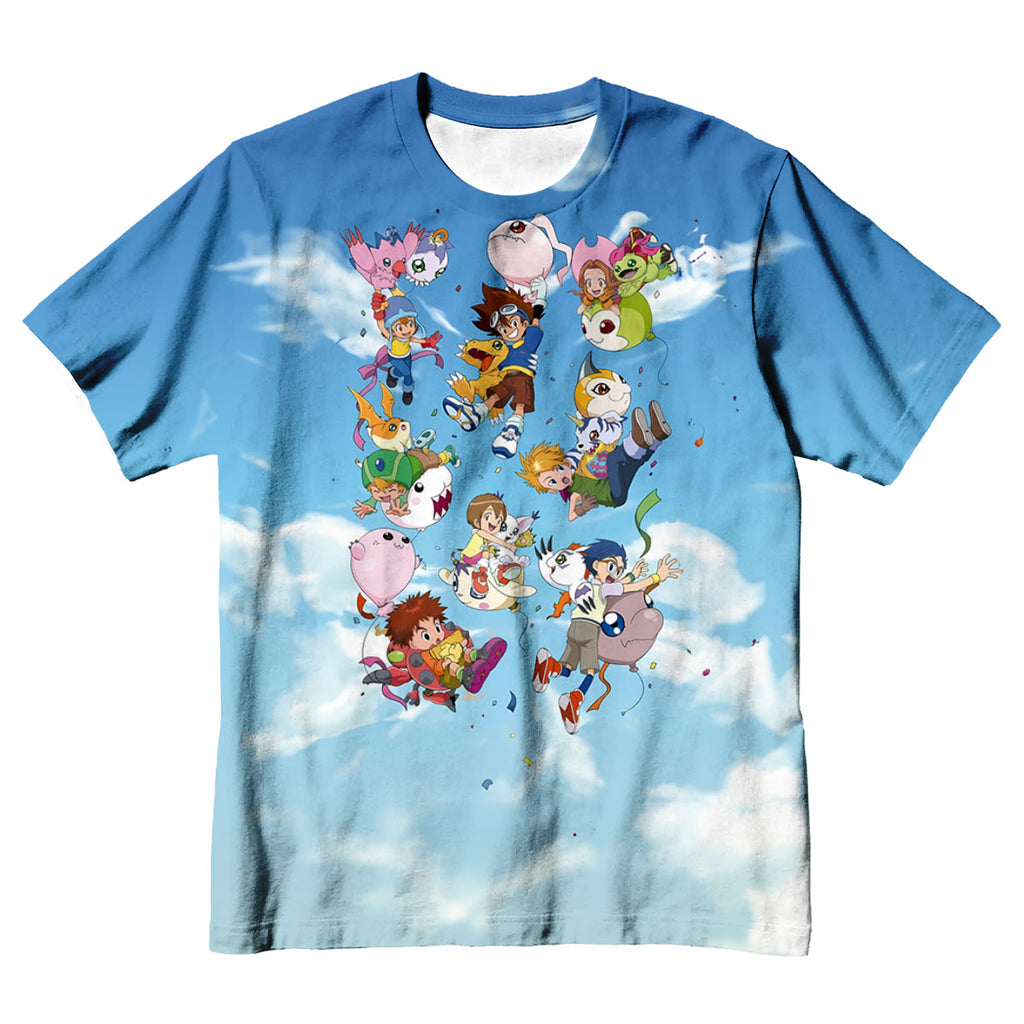 Digimon Adventure Agumon Flying Through Sky Blue Clouds Anime Apparel