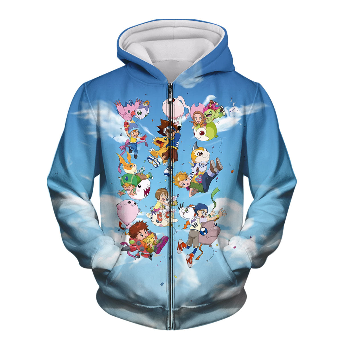 Digimon Adventure Agumon Flying Through Sky Blue Clouds Anime Apparel