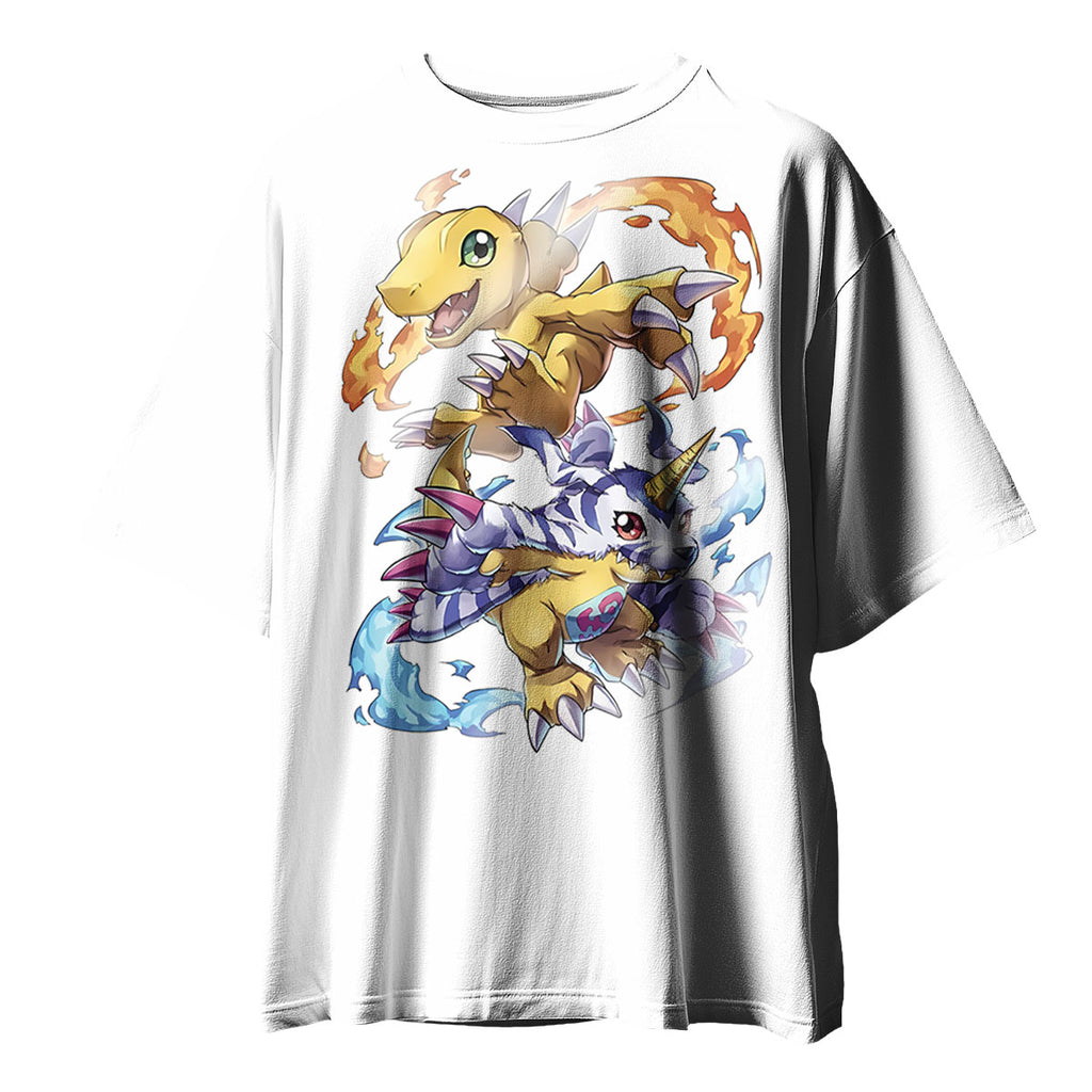Digimon Adventure Agumon Gabumon With Flames And Waves Anime Apparel