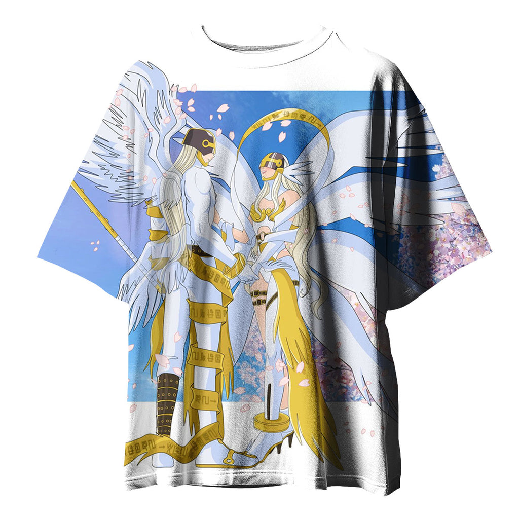 Digimon Adventure Angemon Angewomon Blue Pink White Cherry Blossoms Anime Apparel