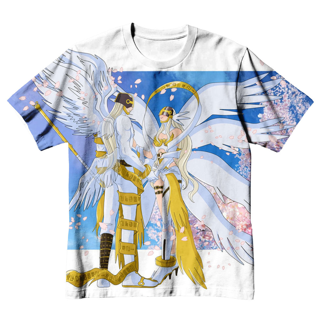 Digimon Adventure Angemon Angewomon Blue Pink White Cherry Blossoms Anime Apparel