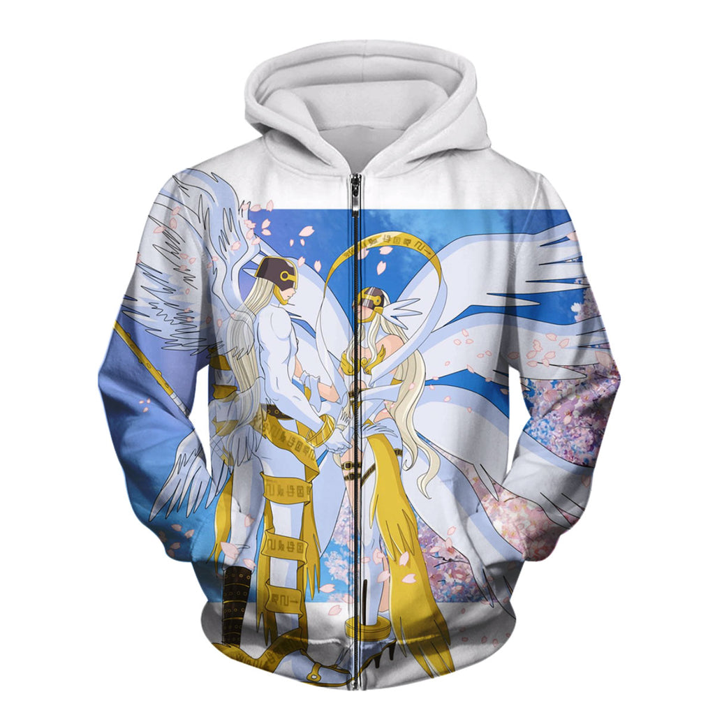 Digimon Adventure Angemon Angewomon Blue Pink White Cherry Blossoms Anime Apparel