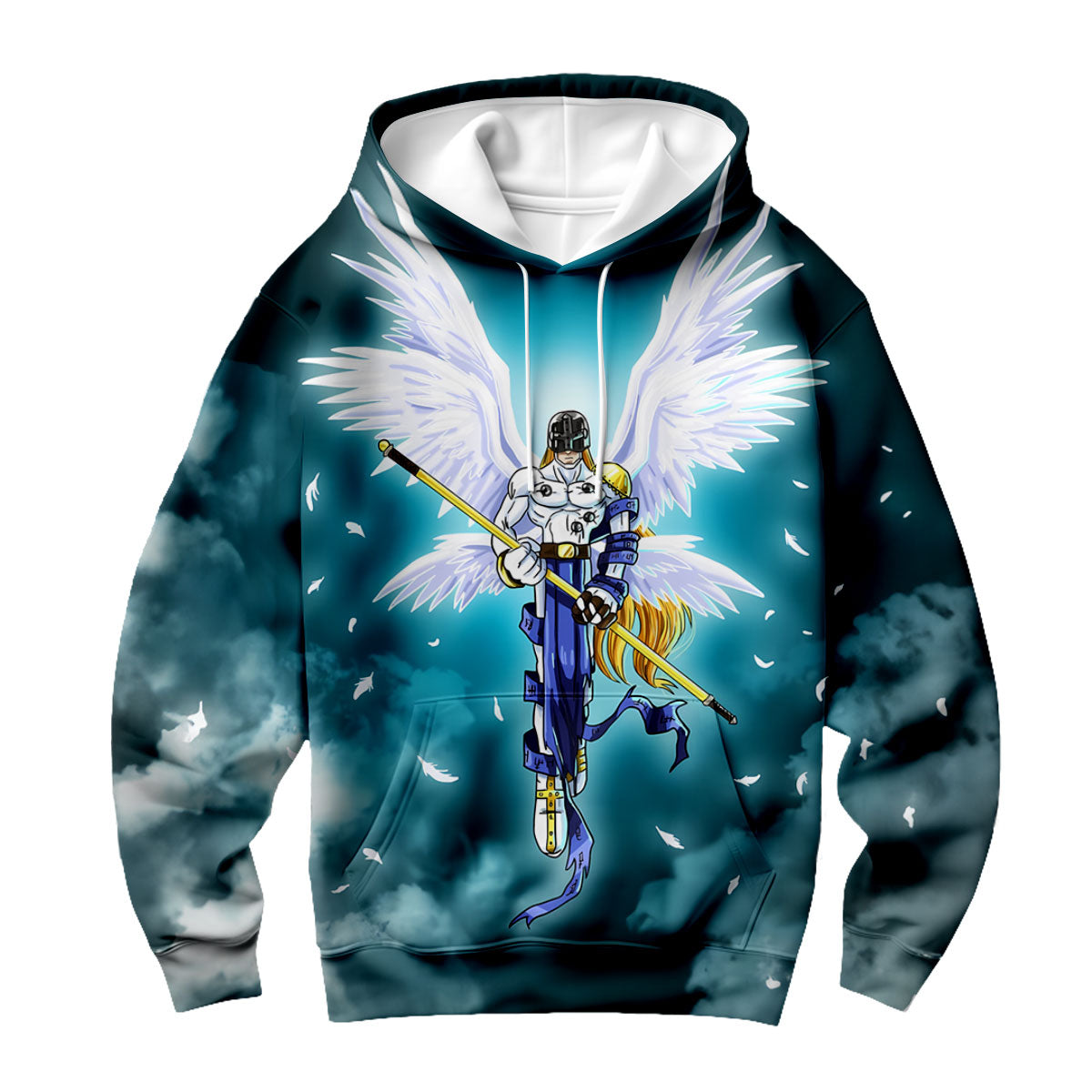 Digimon Adventure Angemon Flying In Blue Clouds Anime Apparel
