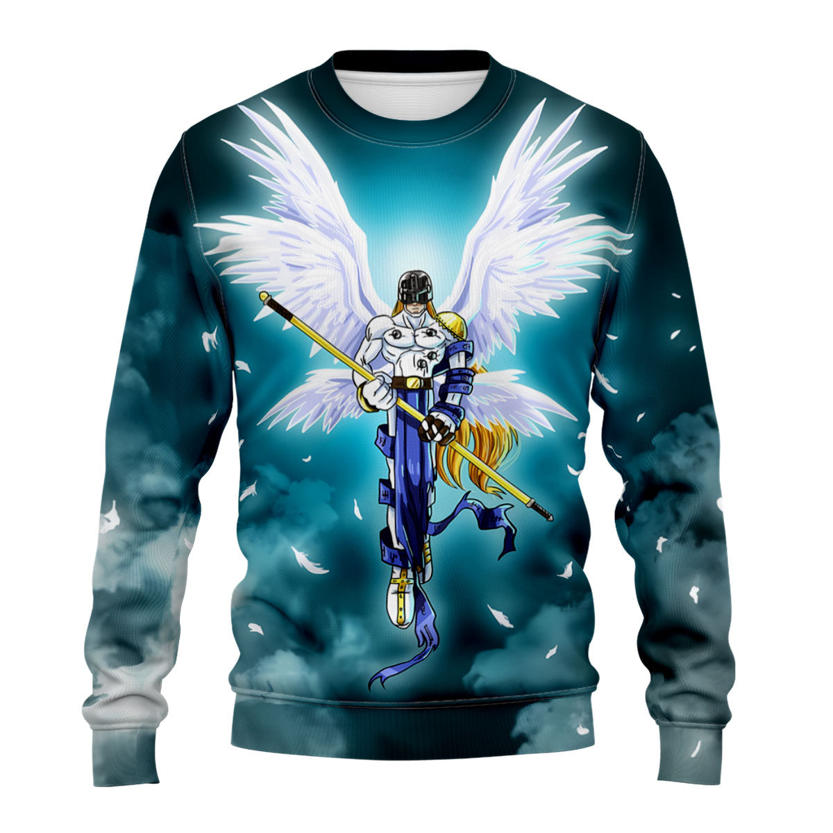 Digimon Adventure Angemon Flying In Blue Clouds Anime Apparel