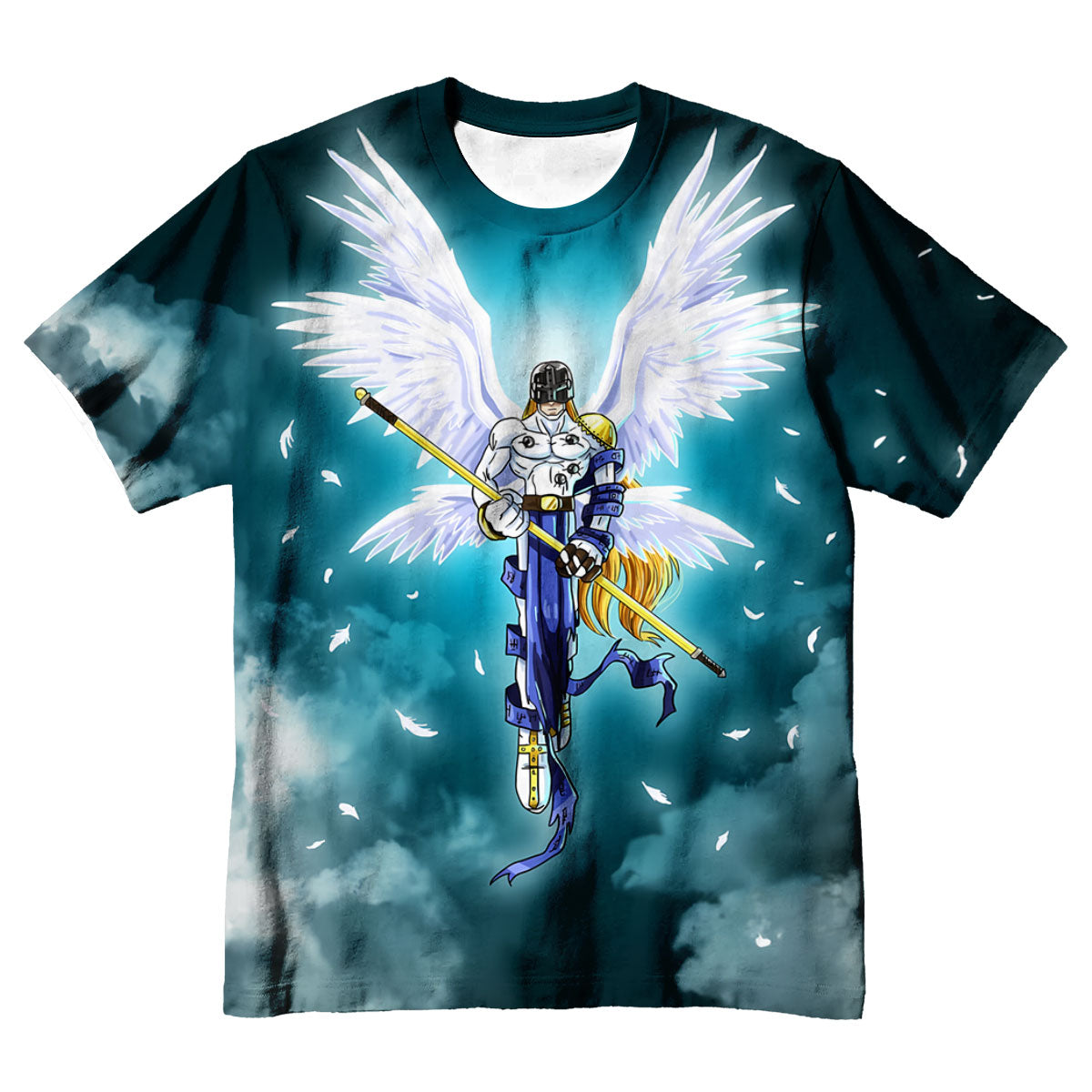 Digimon Adventure Angemon Flying In Blue Clouds Anime Apparel