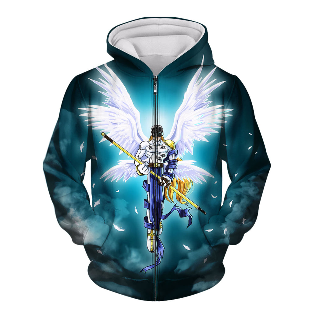 Digimon Adventure Angemon Flying In Blue Clouds Anime Apparel