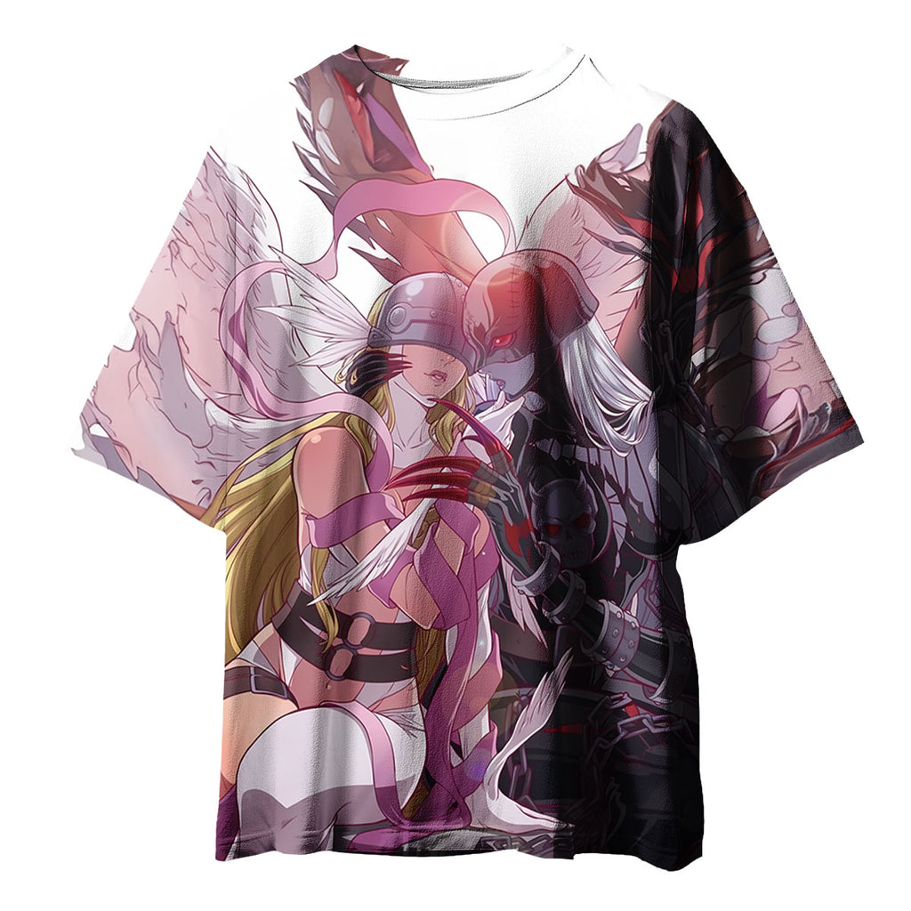 Digimon Adventure Angemon Ladydevimon Embracing Pink And Black Anime Apparel