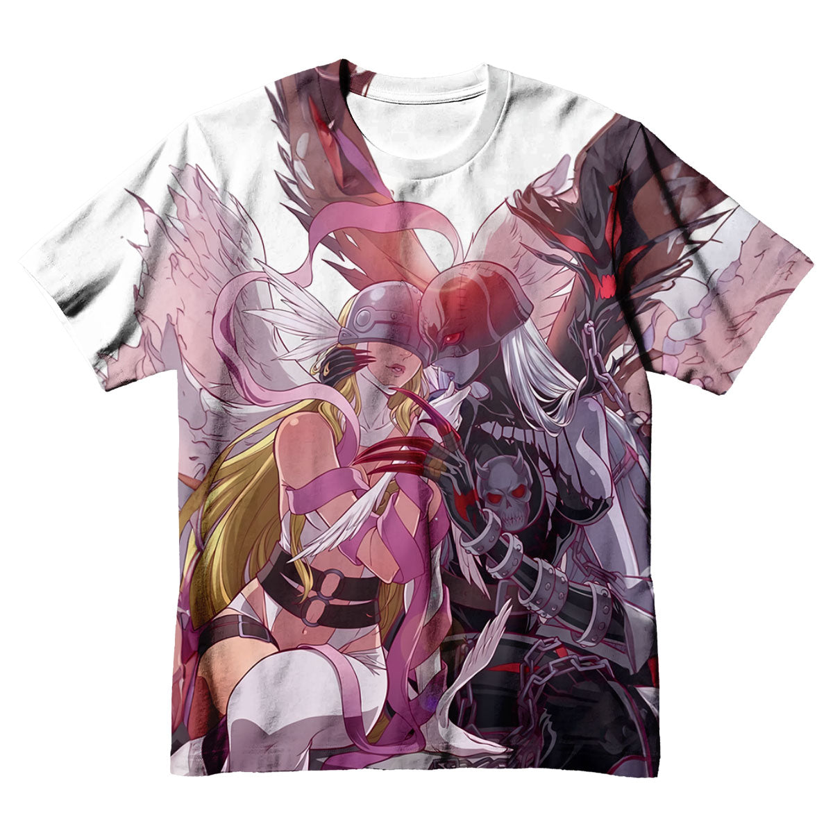 Digimon Adventure Angemon Ladydevimon Embracing Pink And Black Anime Apparel