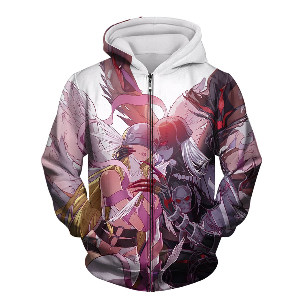Digimon Adventure Angemon Ladydevimon Embracing Pink And Black Anime Apparel