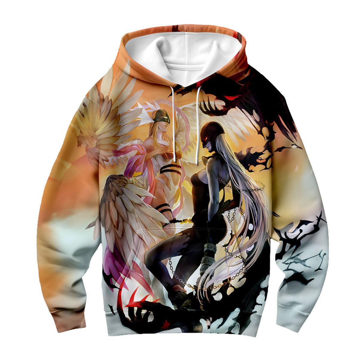 Digimon Adventure Angewomon Ladydevimon Wings Spread Dark Light Orange Contrast Anime Apparel