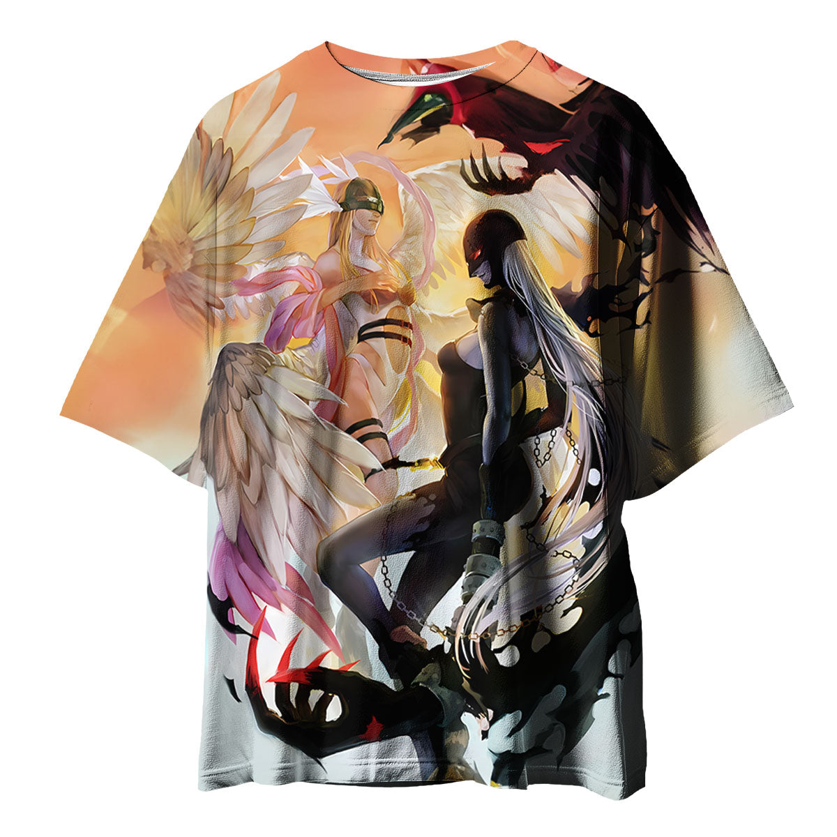 Digimon Adventure Angewomon Ladydevimon Wings Spread Dark Light Orange Contrast Anime Apparel