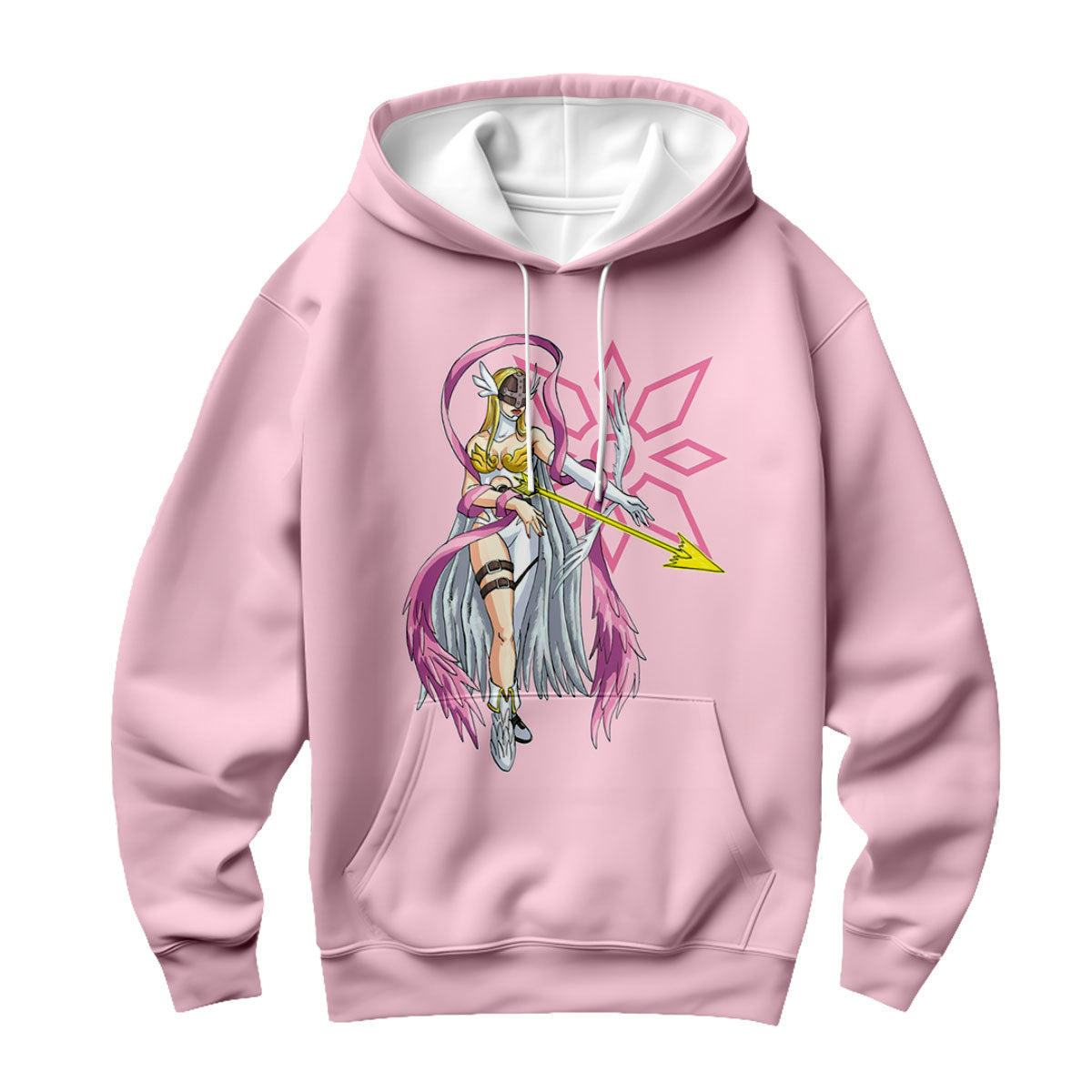 Digimon Adventure Angewomon Standing In Front Of Pink Background Anime Apparel