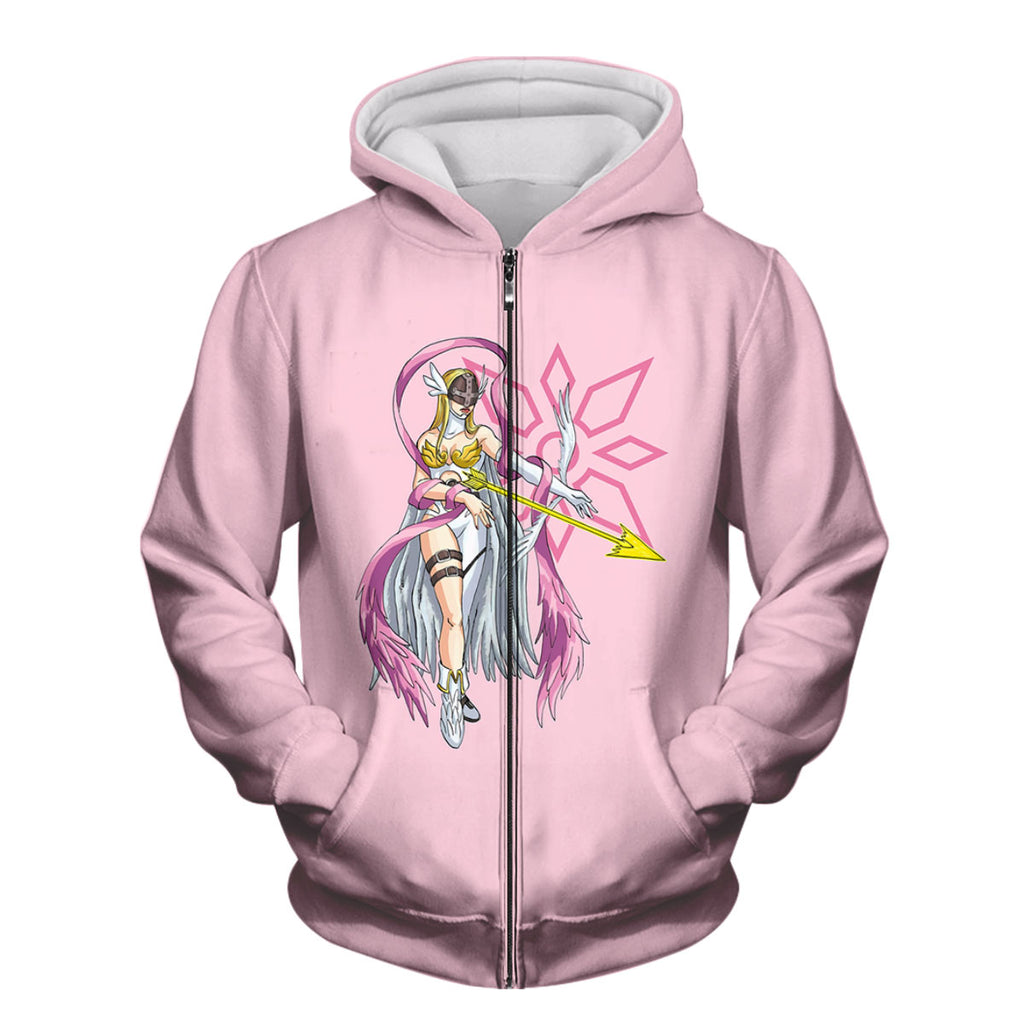 Digimon Adventure Angewomon Standing In Front Of Pink Background Anime Apparel