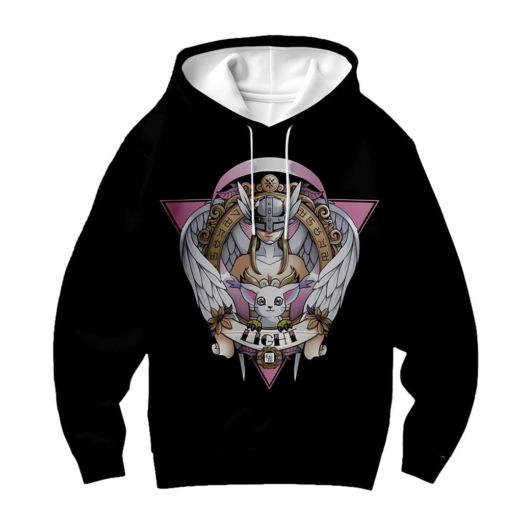 Digimon Adventure Angewomon Tailmon Black Background Pink Logo Anime Apparel