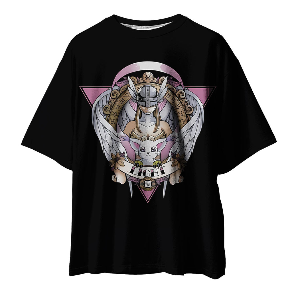 Digimon Adventure Angewomon Tailmon Black Background Pink Logo Anime Apparel
