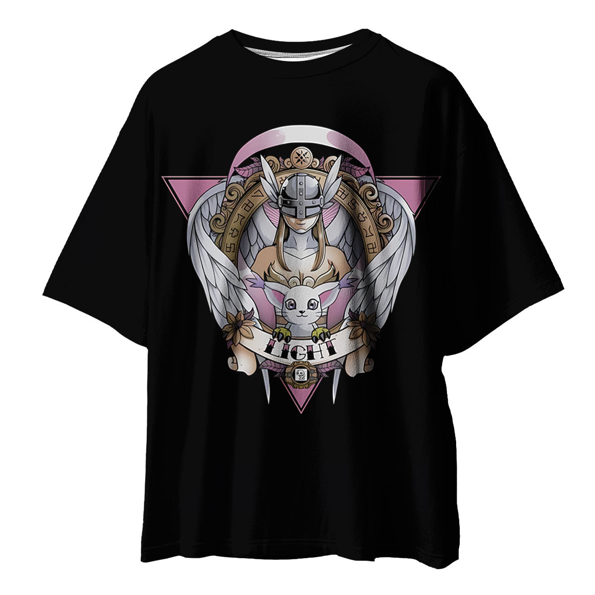 Digimon Adventure Angewomon Tailmon Black Background Pink Logo Anime Apparel