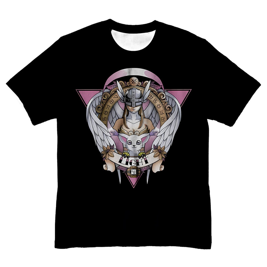 Digimon Adventure Angewomon Tailmon Black Background Pink Logo Anime Apparel