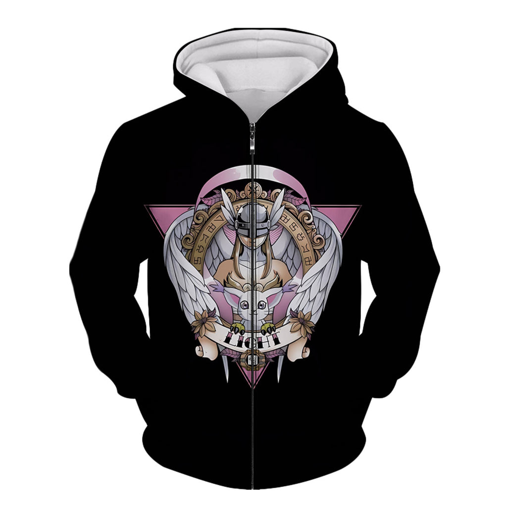 Digimon Adventure Angewomon Tailmon Black Background Pink Logo Anime Apparel