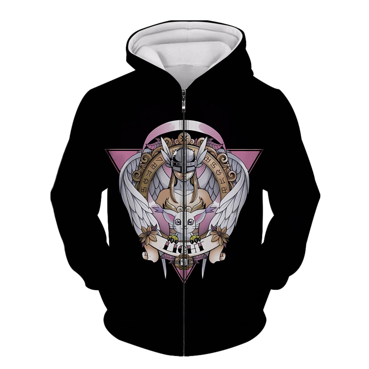 Digimon Adventure Angewomon Tailmon Black Background Pink Logo Anime Apparel
