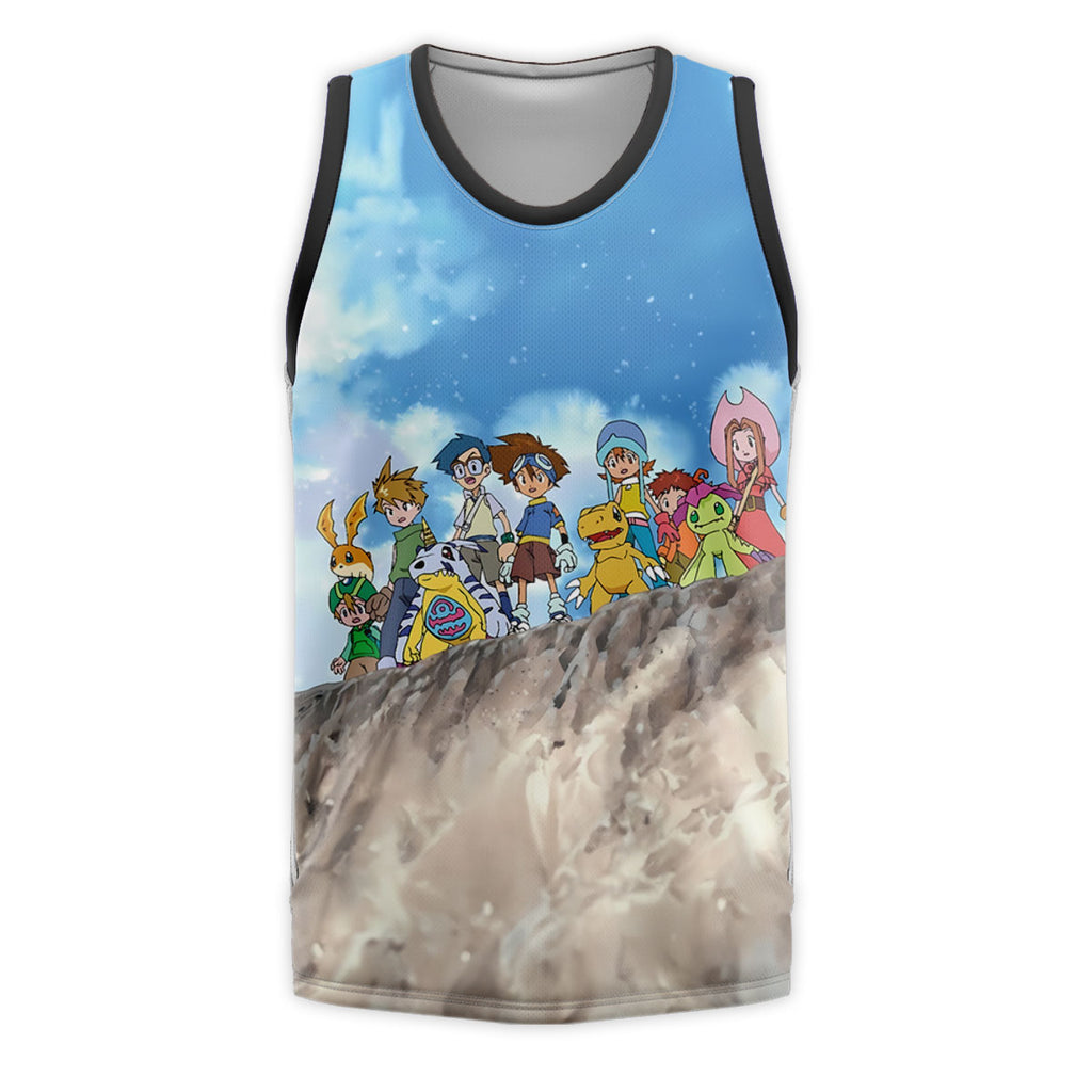 Digimon Adventure Character Standing On Blue Cliff Anime Apparel