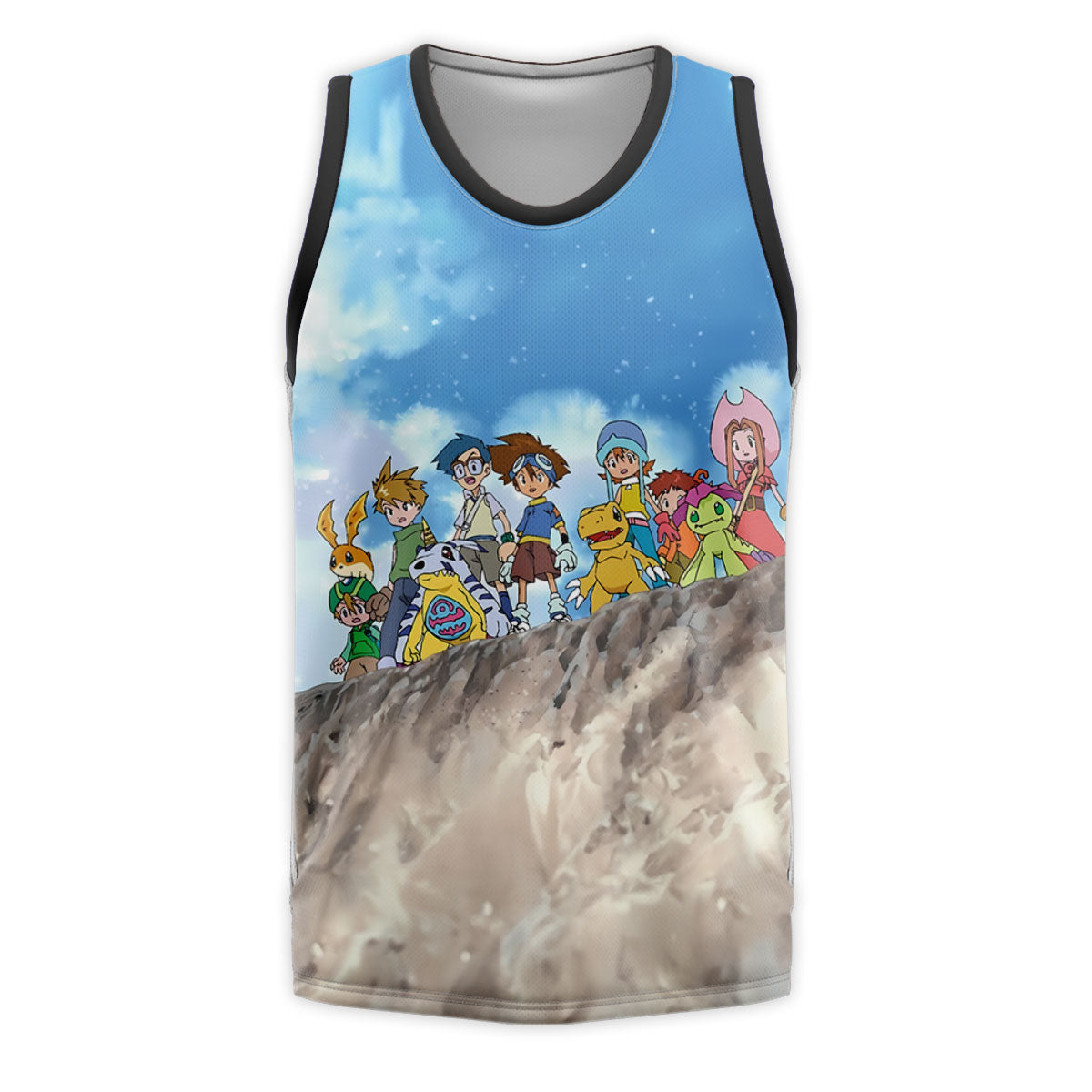 Digimon Adventure Character Standing On Blue Cliff Anime Apparel