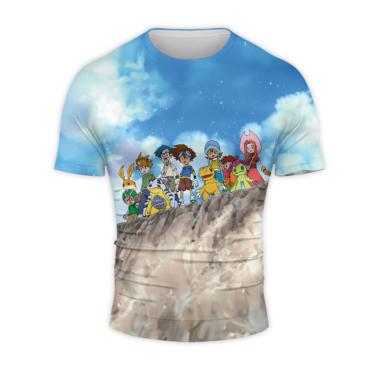 Digimon Adventure Character Standing On Blue Cliff Anime Apparel