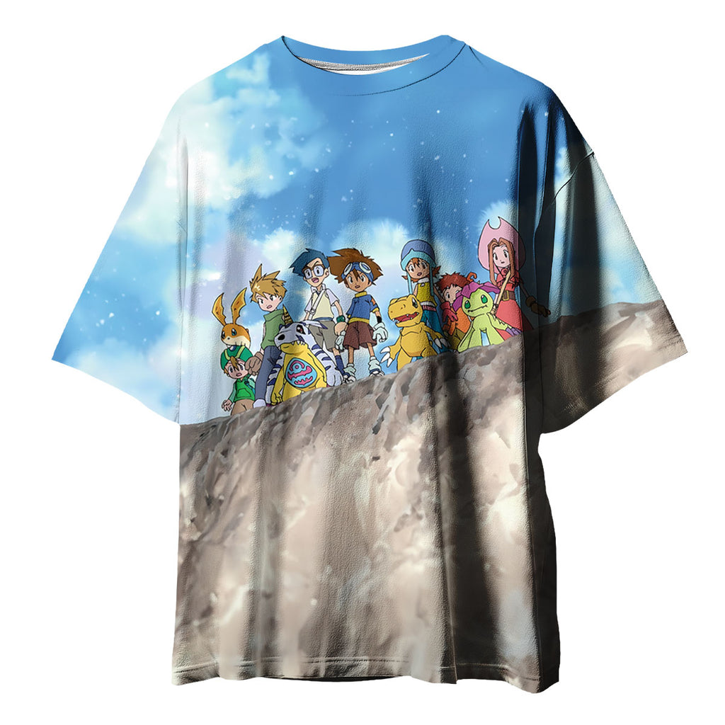 Digimon Adventure Character Standing On Blue Cliff Anime Apparel