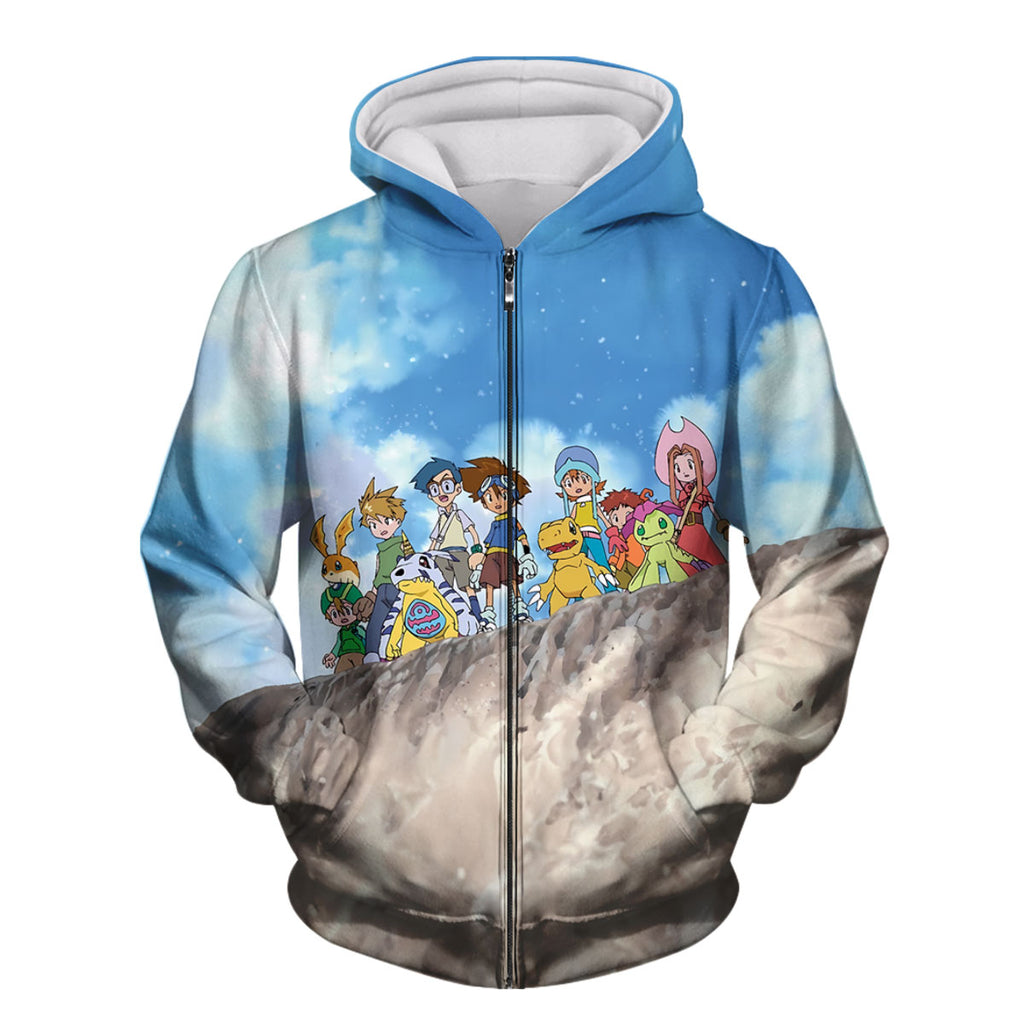 Digimon Adventure Character Standing On Blue Cliff Anime Apparel