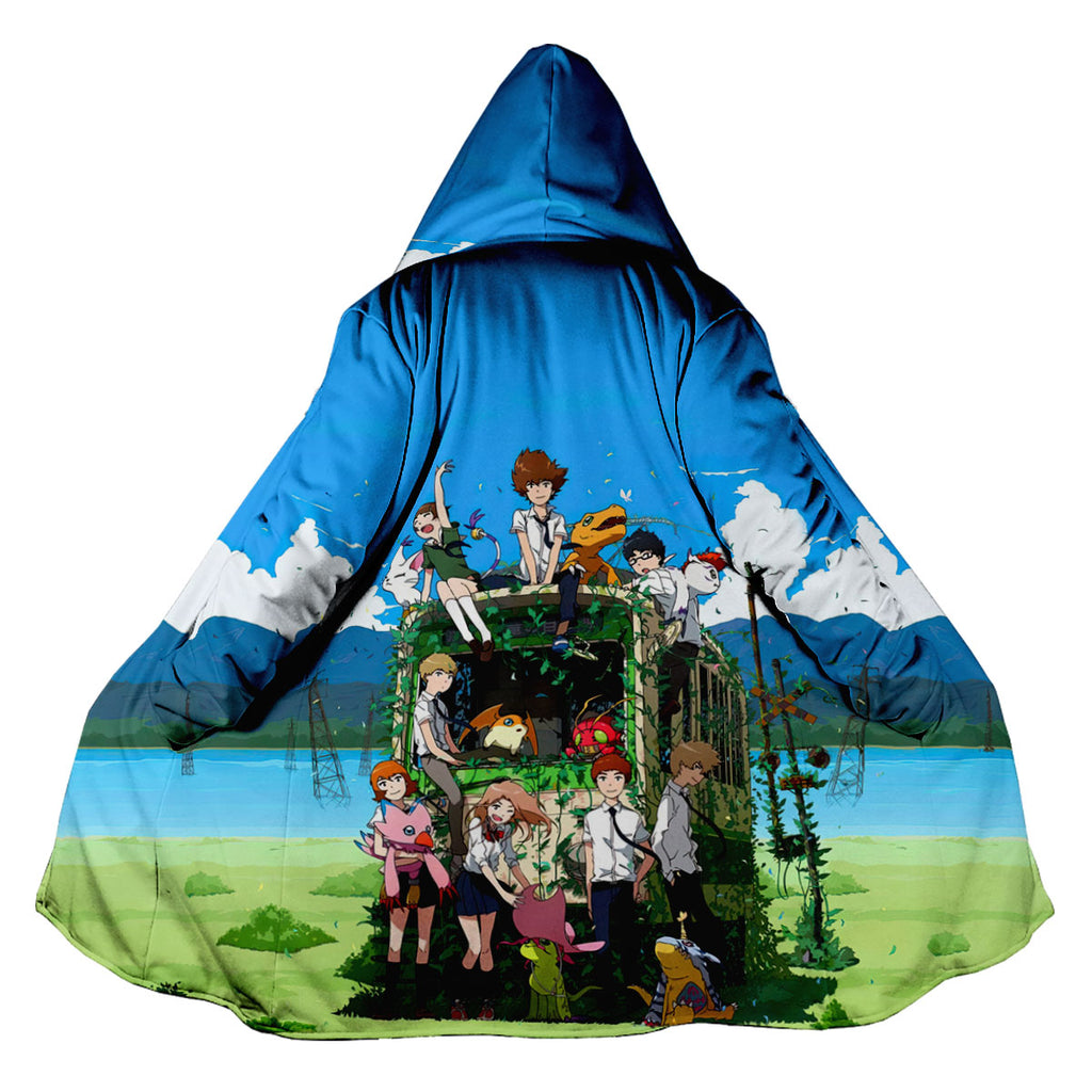 Digimon Adventure Characters Gathering Beside Classic Bus Anime Apparel