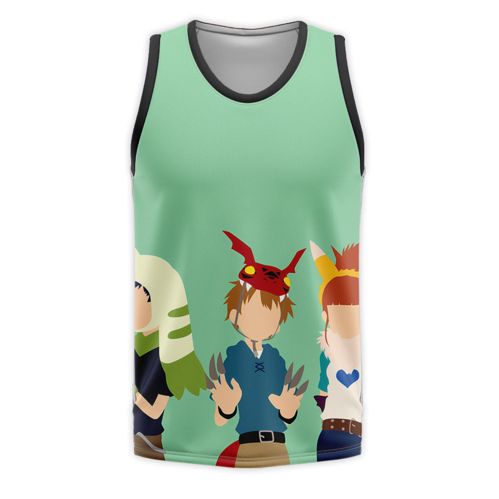 Digimon Adventure Characters Silhouettes Standing In Green Background Anime Apparel