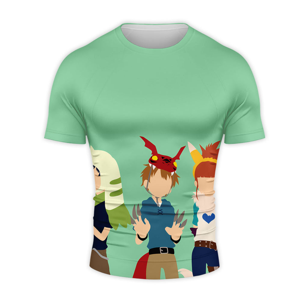 Digimon Adventure Characters Silhouettes Standing In Green Background Anime Apparel
