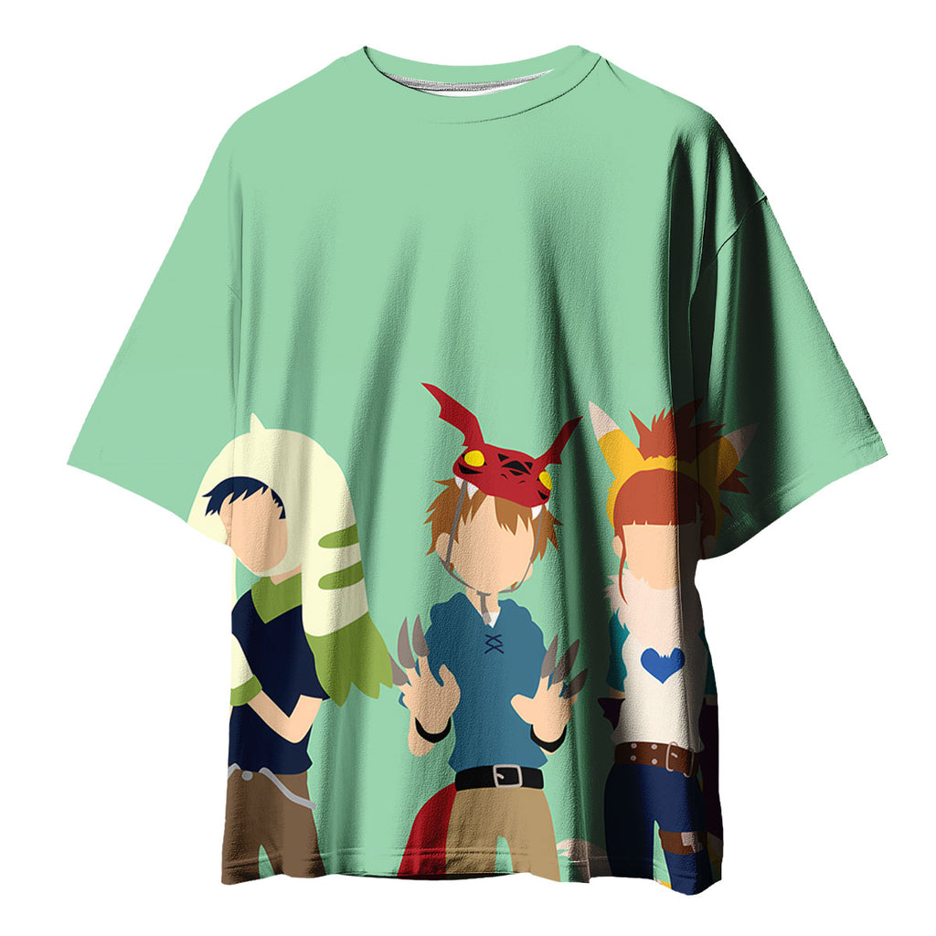 Digimon Adventure Characters Silhouettes Standing In Green Background Anime Apparel