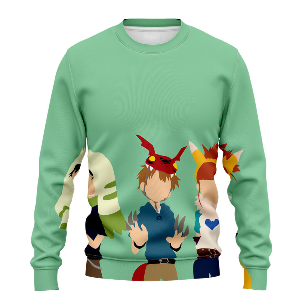 Digimon Adventure Characters Silhouettes Standing In Green Background Anime Apparel