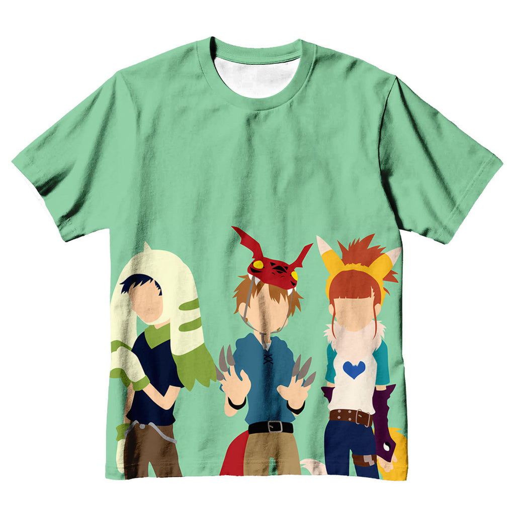 Digimon Adventure Characters Silhouettes Standing In Green Background Anime Apparel