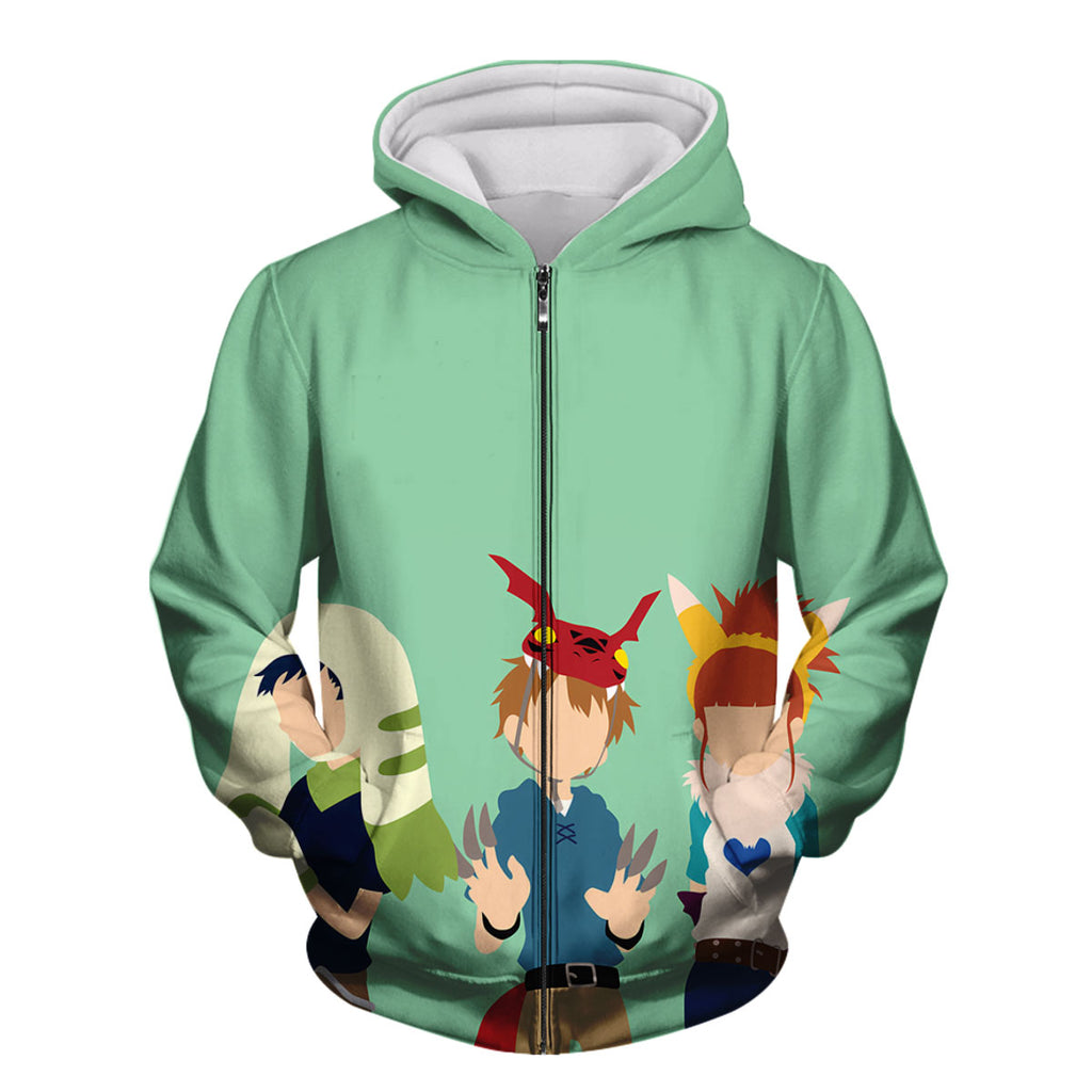 Digimon Adventure Characters Silhouettes Standing In Green Background Anime Apparel
