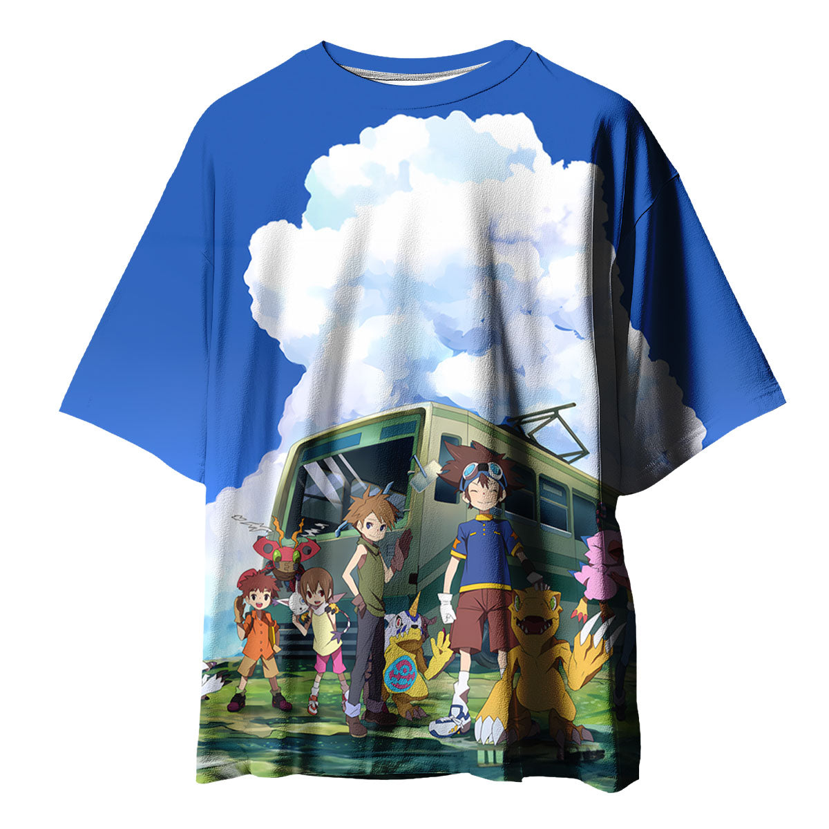 Digimon Adventure Classic Characters Together At Blue Bus Stop Anime Apparel
