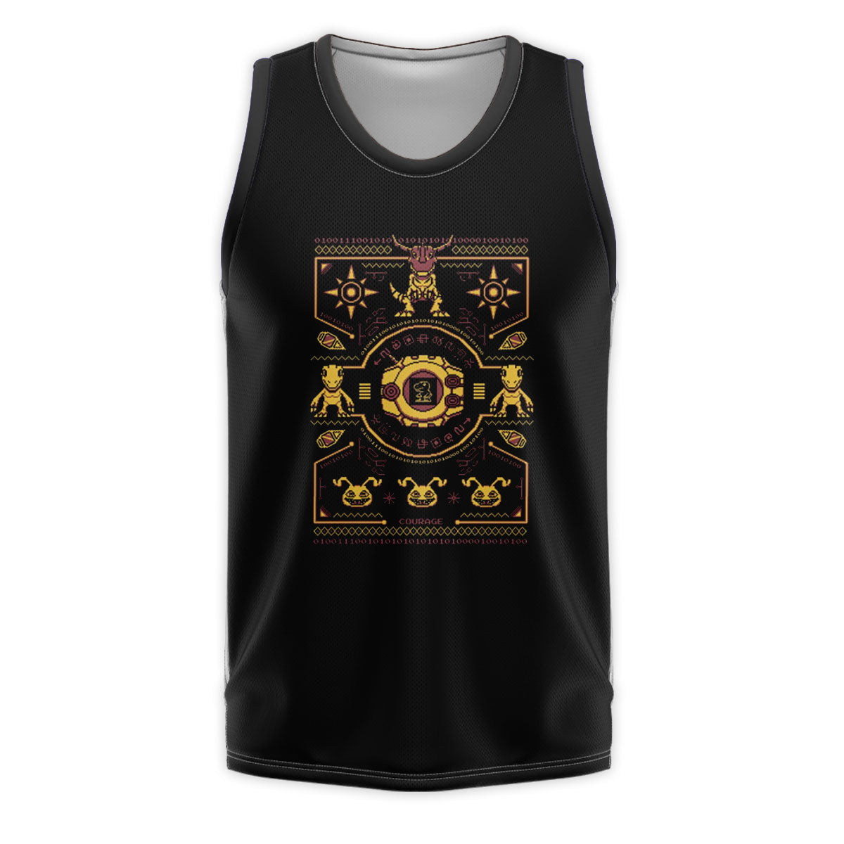 Digimon Adventure Courage Crest Pixel Art Black And Yellow Color Scheme Anime Apparel