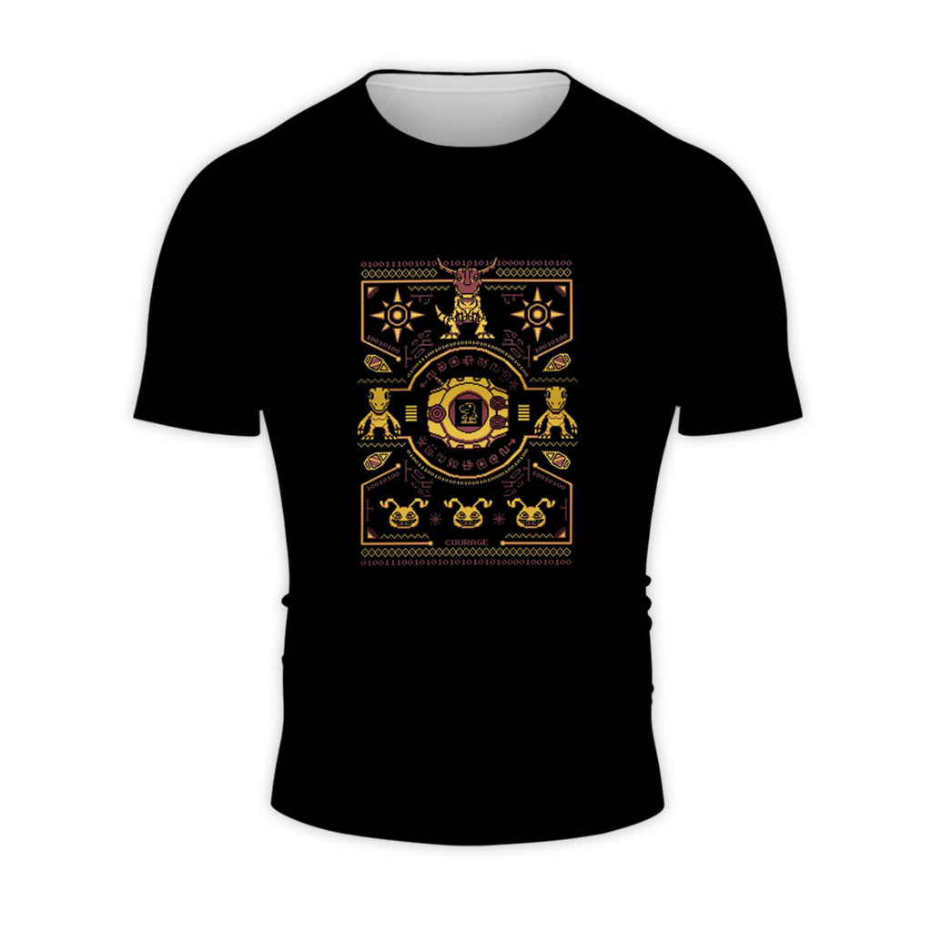Digimon Adventure Courage Crest Pixel Art Black And Yellow Color Scheme Anime Apparel