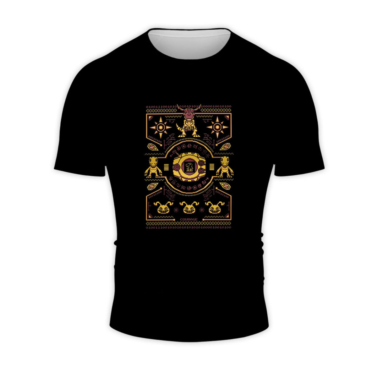 Digimon Adventure Courage Crest Pixel Art Black And Yellow Color Scheme Anime Apparel